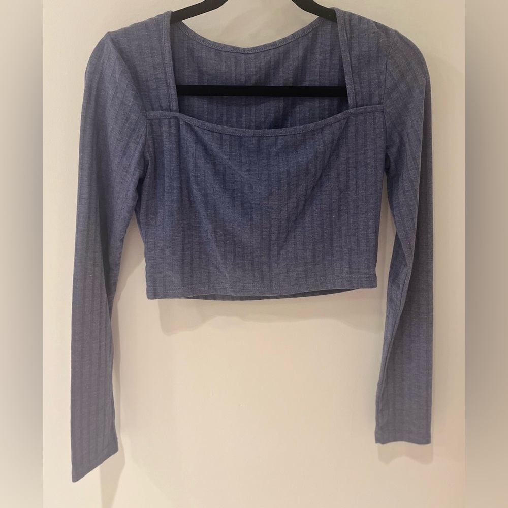 SHEIN Blue Long Sleeve Crop Top Shirt Size Medium